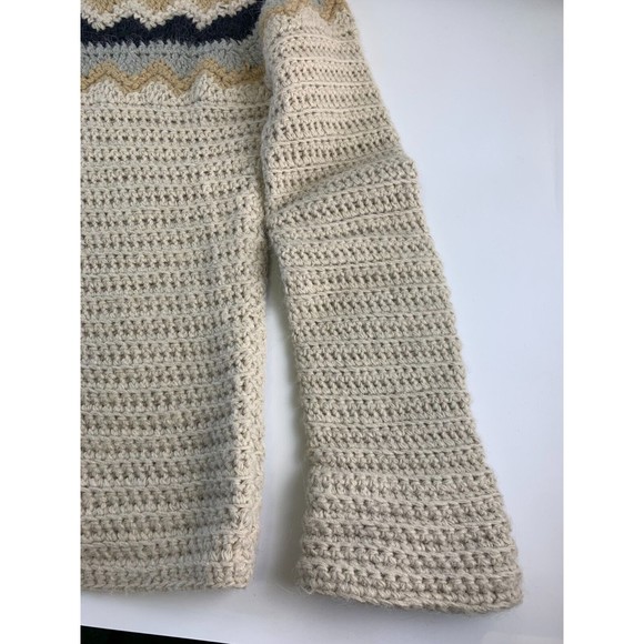 J Crew Knit By Hand Alpaca Wool Sweater Bell Sleeve Chevron Stripe Vintage Large - Picture 7 of 12